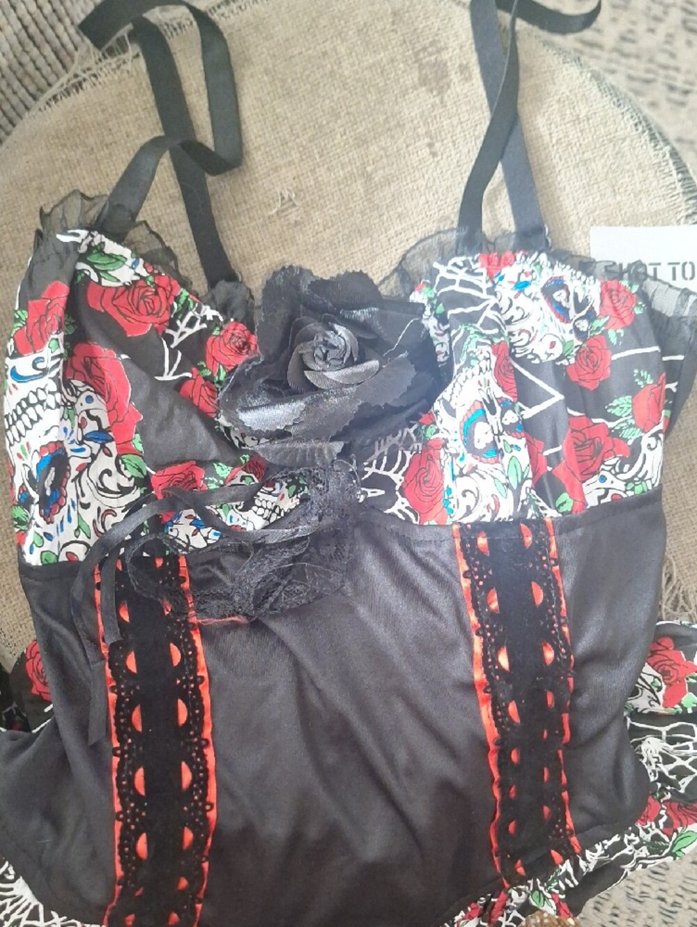 Lip Service Black and Red Rose Skull Fit-and-Flare Dress for Girls - Picture 3 of 4